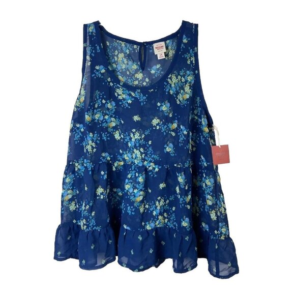 Mossimo Supply Women's Sheer Blouse Sz L Ruffle tiered Babydoll Top Cottagecore - Picture 1 of 6